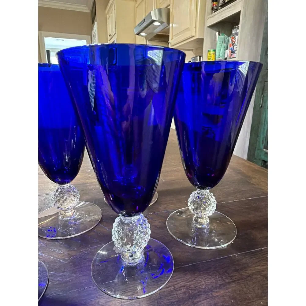 Vintage Morgantown Ritz Blue Golf Ball Champagne Tall Sherbet Glass 4 7/8